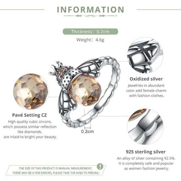 Ring Bumblebee Faceted Amber Colored Cubic Zirconia with Pave' Accents Stones - Picture 8 of 9